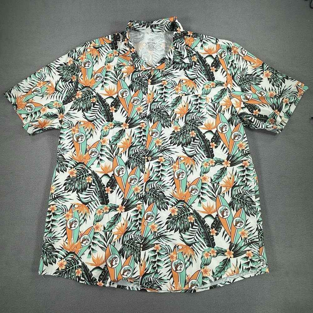 Buc ees Shirt Mens 3XL White Floral Stretch Lightweight Surf Beach Button Up
